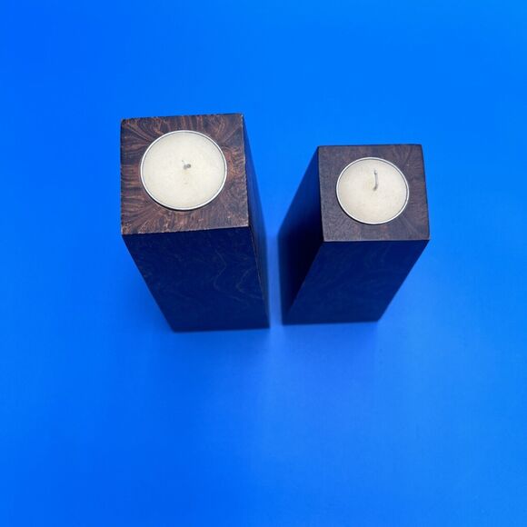 2 Vintage Teak Burl Wood Candle Tea Light Holder Mid Century Modern MCM Boho - Picture 5 of 5